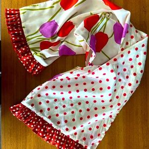 Handmade Silky Scarf Tulips and Poka Dots! Spring!
